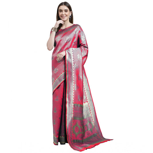 Generic Women's Banarasi Silk Designer Weaving Saree With Unstitched Blouse (Pink, 5.50 Mtrs) - Noble Nook