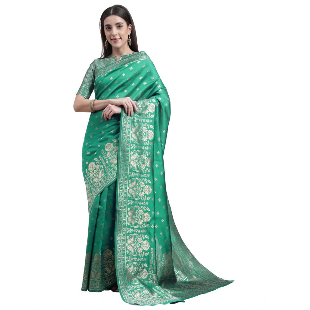 Generic Women's Banarasi Silk Designer Weaving Saree With Unstitched Blouse (Green, 5.50 Mtrs) - Noble Nook