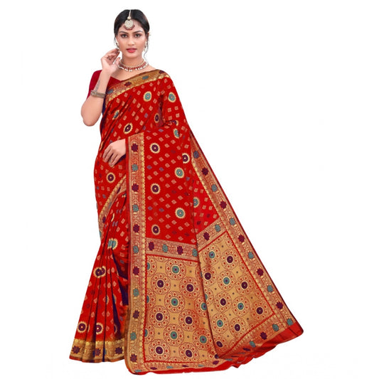 Generic Women's Banarasi Silk Designer Weaving Saree With Unstitched Blouse (Red, 5.50 Mtrs) - Noble Nook