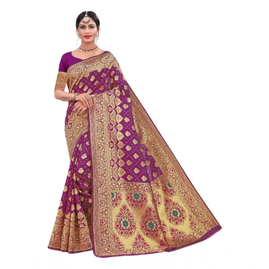 Generic Women's Banarasi Silk Designer Weaving Saree With Unstitched Blouse (Purple, 5.50 Mtrs) - Noble Nook