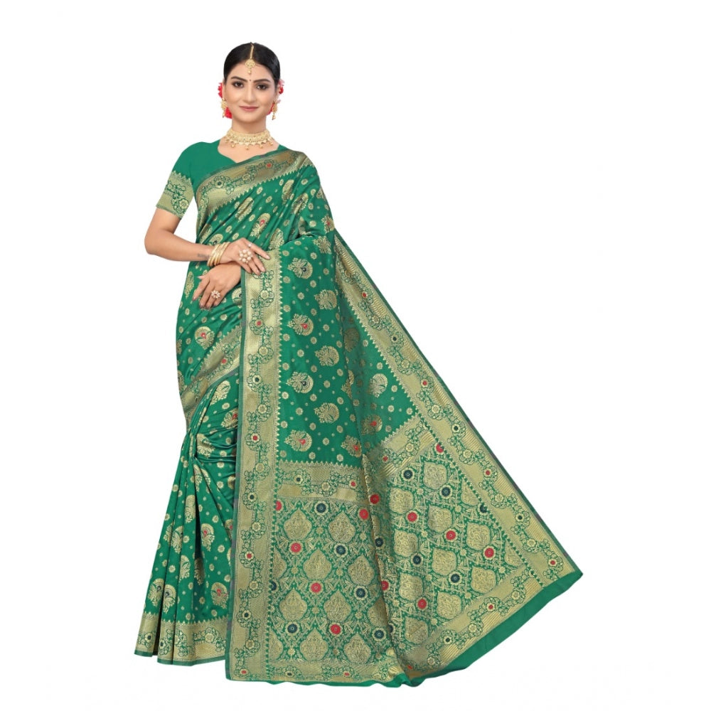 Generic Women's Banarasi Silk Designer Weaving Saree With Unstitched Blouse (Green, 5.50 Mtrs) - Noble Nook