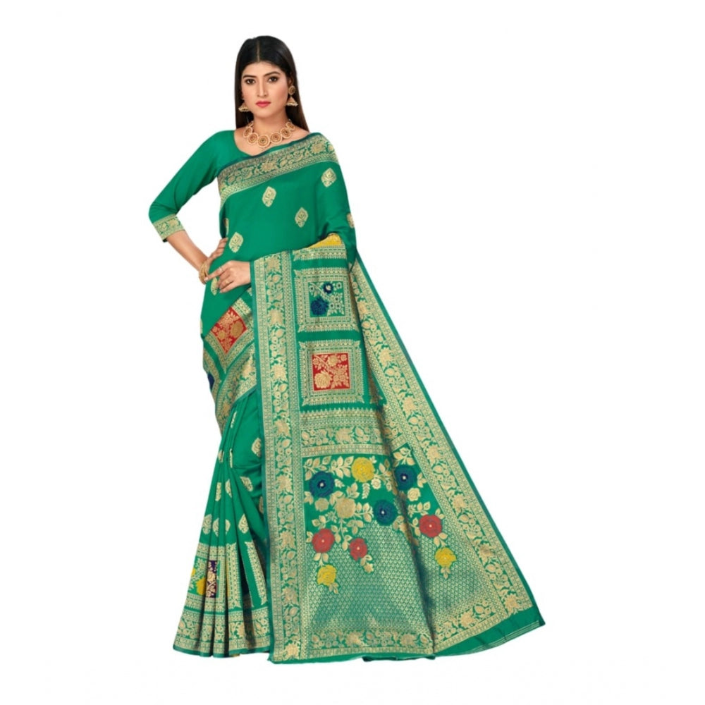 Generic Women's Banarasi Silk Designer Weaving Saree With Unstitched Blouse (Green, 5.50 Mtrs) - Noble Nook