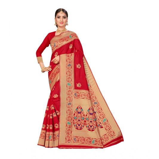 Generic Women's Banarasi Silk Designer Weaving Saree With Unstitched Blouse (Red, 5.50 Mtrs) - Noble Nook