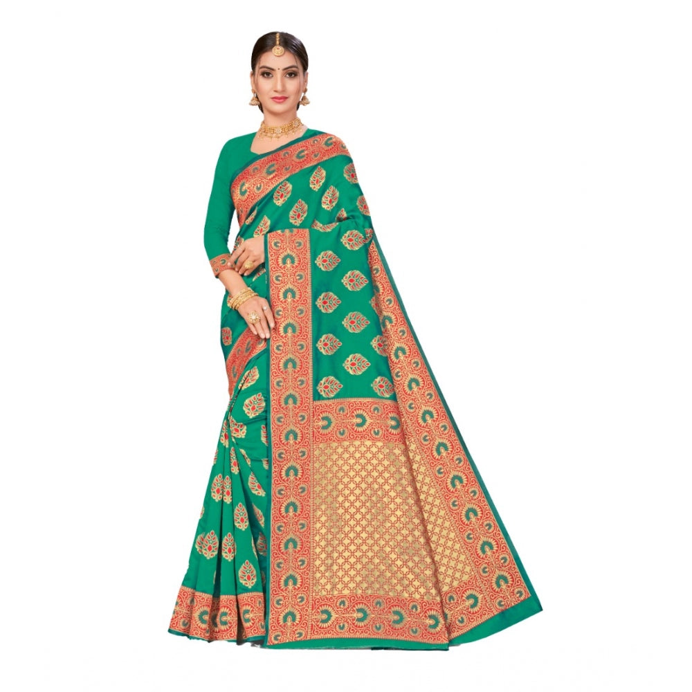 Generic Women's Banarasi Silk Designer Weaving Saree With Unstitched Blouse (Green, 5.50 Mtrs) - Noble Nook