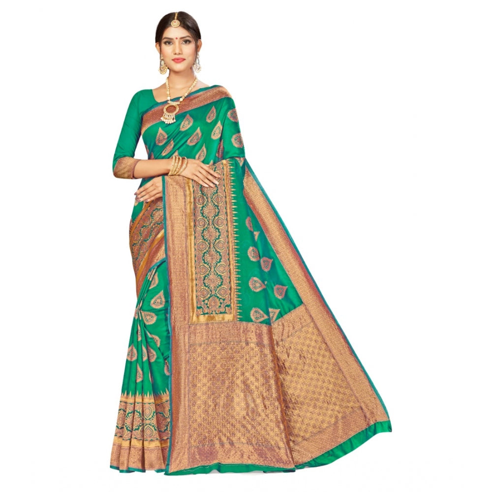 Generic Women's Banarasi Silk Designer Weaving Saree With Unstitched Blouse (Green, 5.50 Mtrs) - Noble Nook