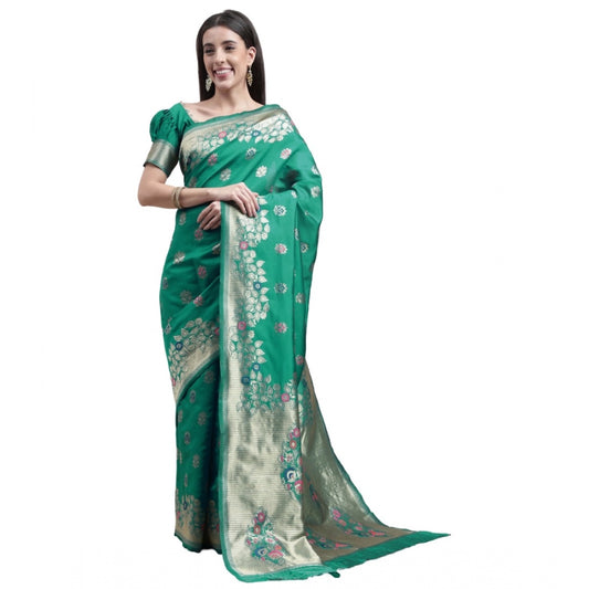 Generic Women's Kanjivaram Silk Designer Weaving Saree With Unstitched Blouse (Green, 5.50 Mtrs) - Noble Nook