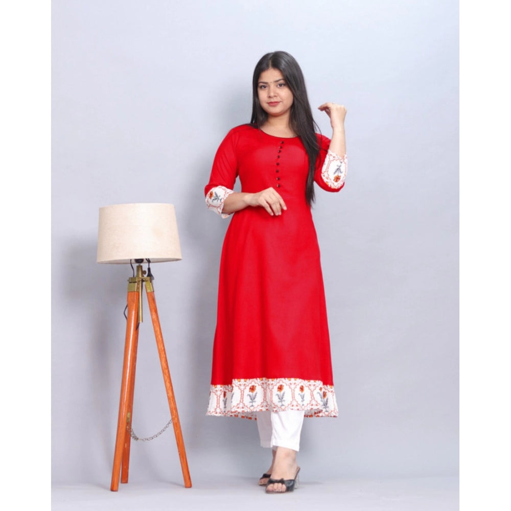 Generic Women's Casual Viscose Rayon 3-4th Sleeve Kurti (Red) - Noble Nook