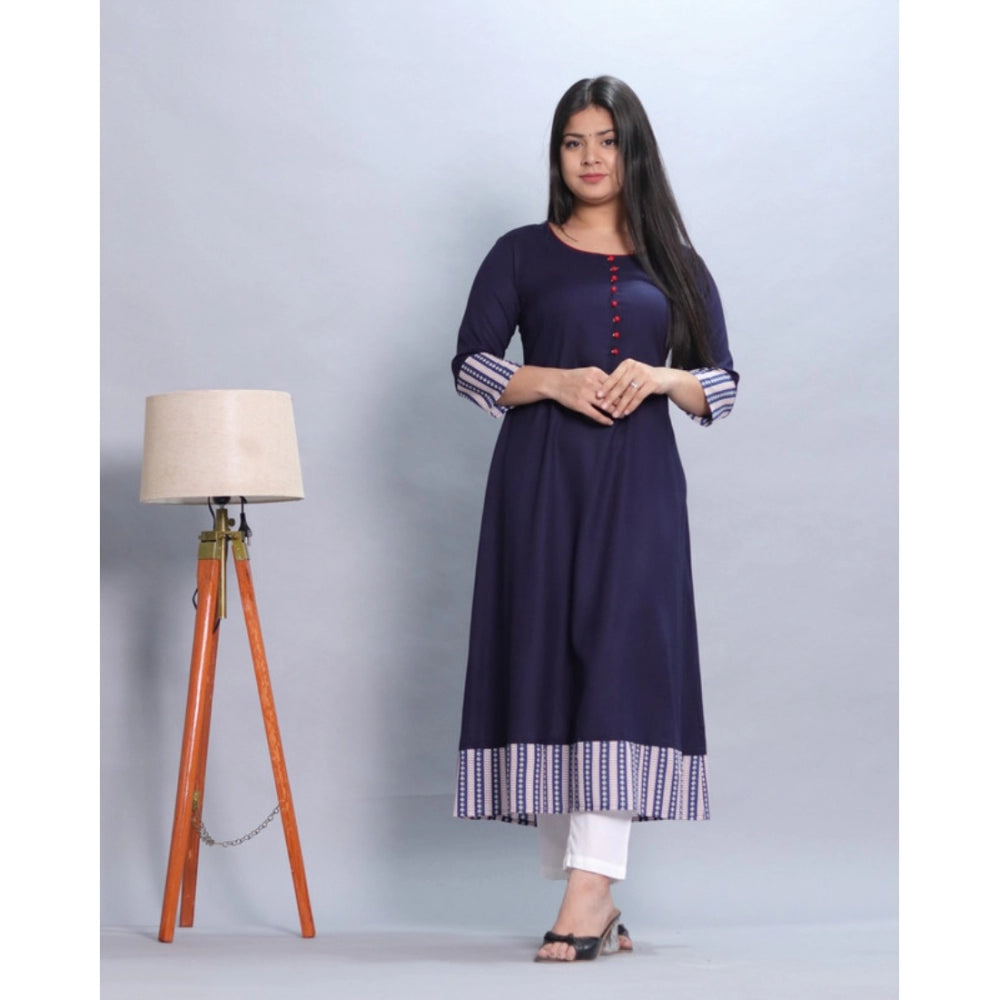 Generic Women's Casual Viscose Rayon 3-4th Sleeve Kurti (Navy Blue) - Noble Nook