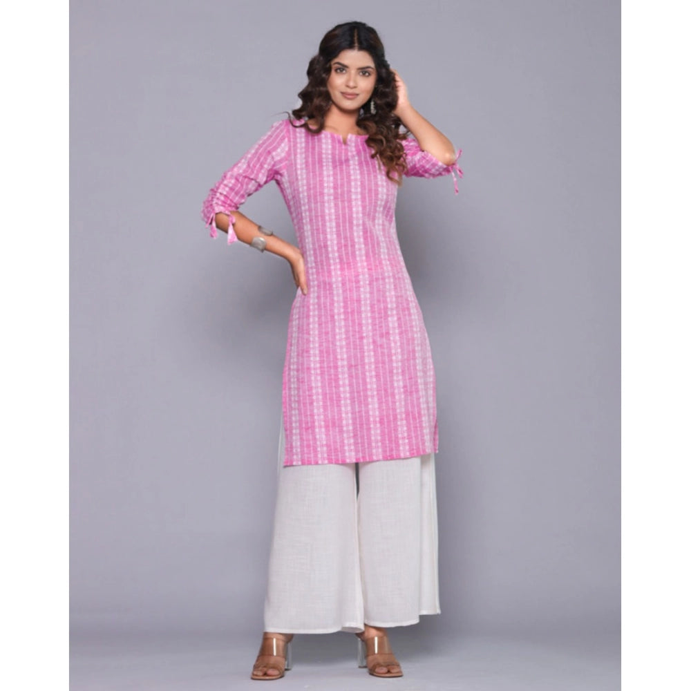 Generic Women's Casual Cotton Blend 3-4th Sleeve Straight Kurti (Pink) - Noble Nook