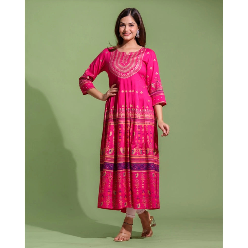 Generic Women's Casual Viscose Rayon 3-4th Sleeve Kurti (Pink) - Noble Nook