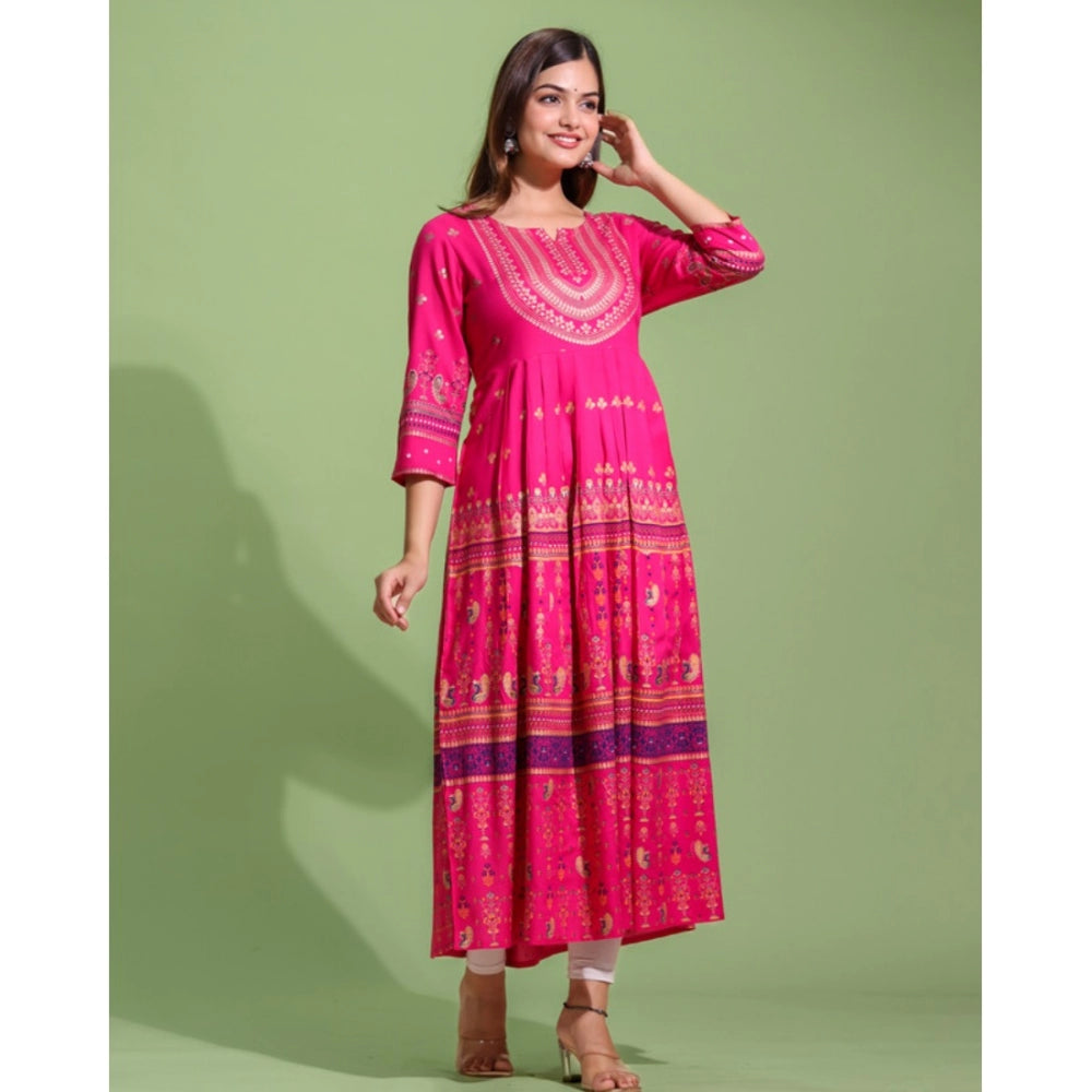 Generic Women's Casual Viscose Rayon 3-4th Sleeve Kurti (Pink) - Noble Nook