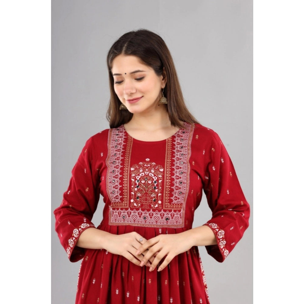 Generic Women's Casual Viscose Rayon 3-4th Sleeve Nayra Cut Kurti (Red) - Noble Nook