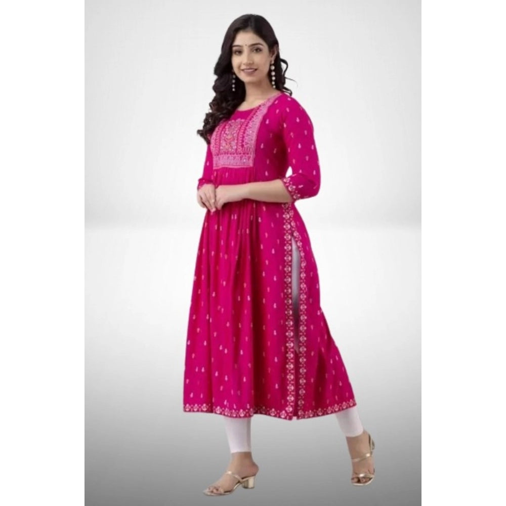 Generic Women's Casual Viscose Rayon 3-4th Sleeve Nayra Cut Kurti (Pink) - Noble Nook