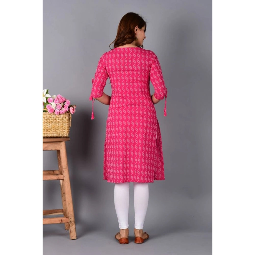 Generic Women's Casual Cotton 3-4th Sleeve Kurti (Pink) - Noble Nook