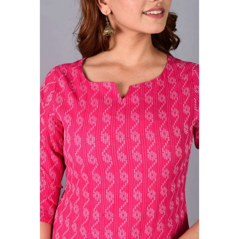 Generic Women's Casual Cotton 3-4th Sleeve Kurti (Pink) - Noble Nook