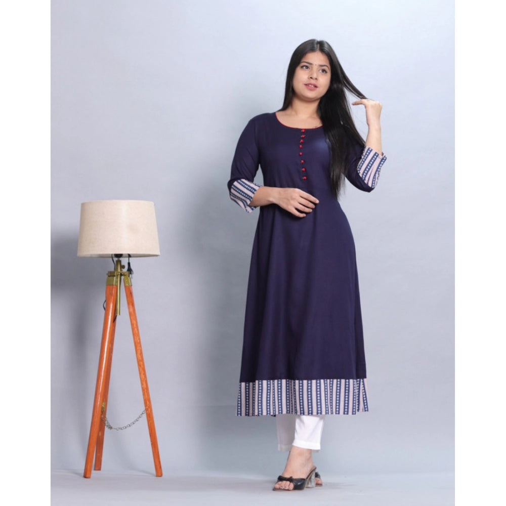 Generic Women's Casual Viscose Rayon 3-4th Sleeve Kurti (Navy Blue) - Noble Nook