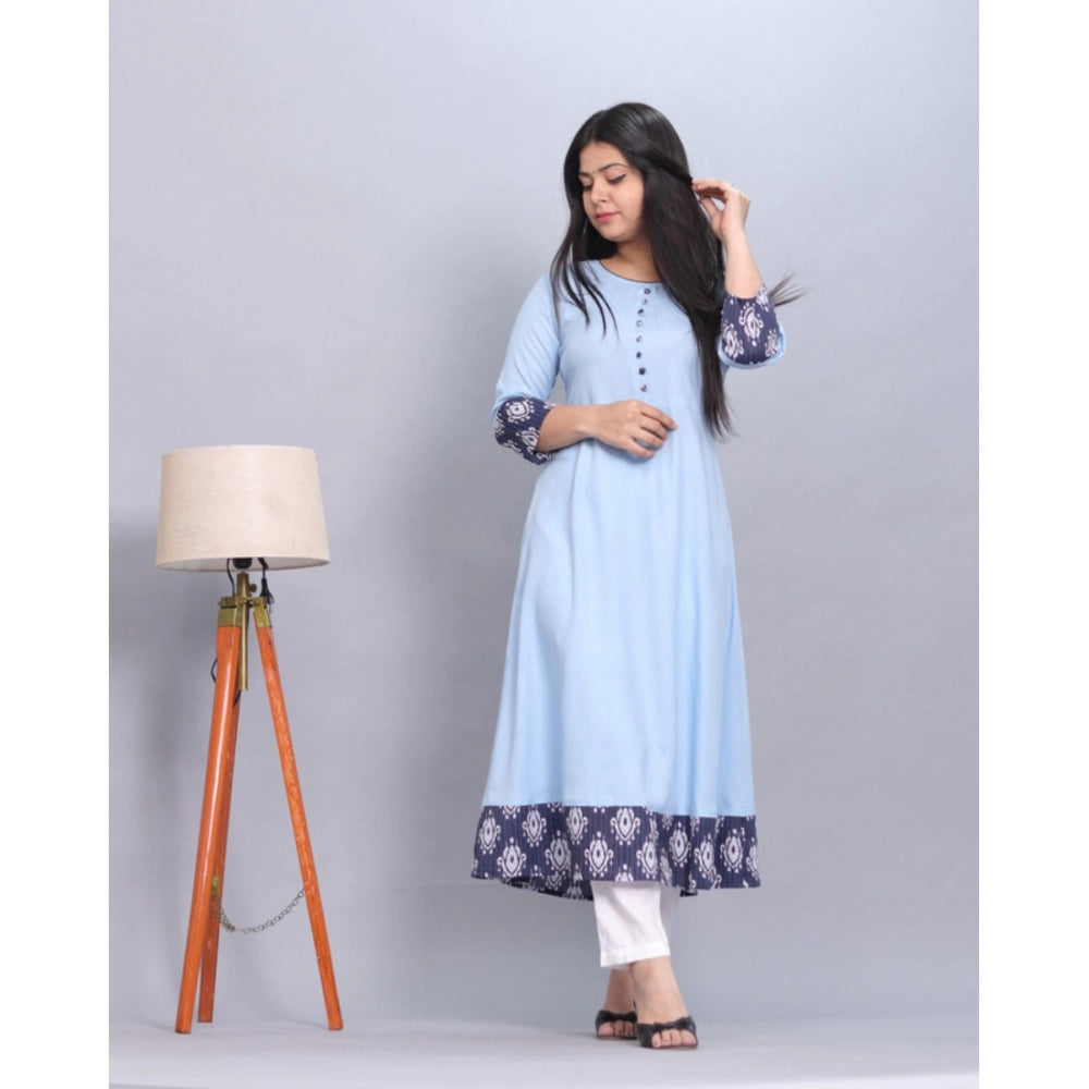 Generic Women's Casual Viscose Rayon 3-4th Sleeve Kurti (Light Blue) - Noble Nook