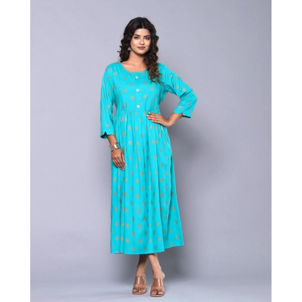 Generic Women's Casual Viscose Rayon 3-4th Sleeve Maternity Kurti (Aqua Blue) - Noble Nook