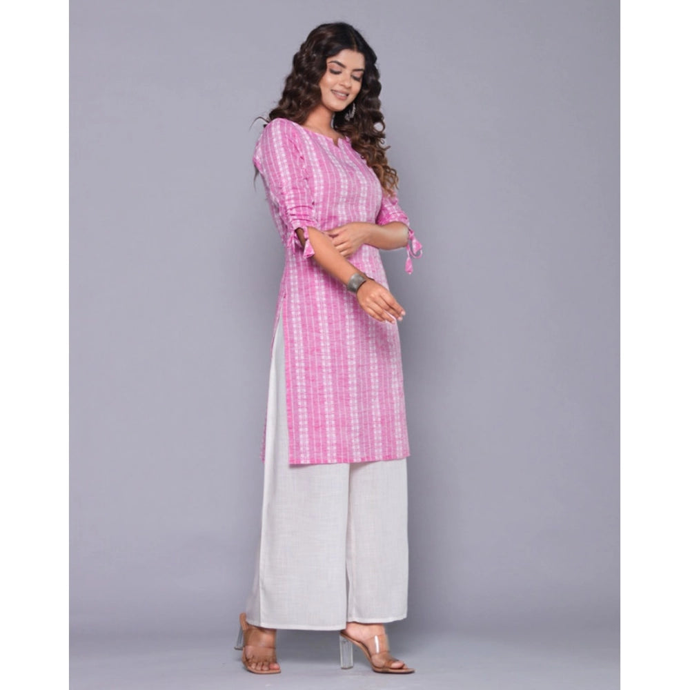 Generic Women's Casual Cotton Blend 3-4th Sleeve Straight Kurti (Pink) - Noble Nook