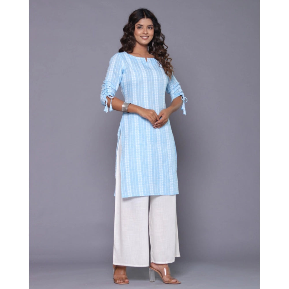 Generic Women's Casual Cotton Blend 3-4th Sleeve Straight Kurti (Aqua Blue) - Noble Nook