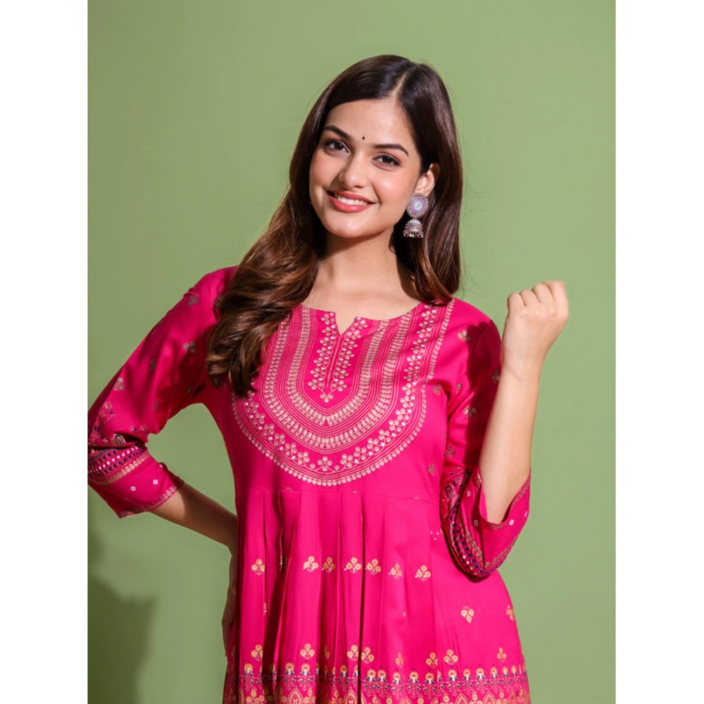 Generic Women's Casual Viscose Rayon 3-4th Sleeve Kurti (Pink) - Noble Nook