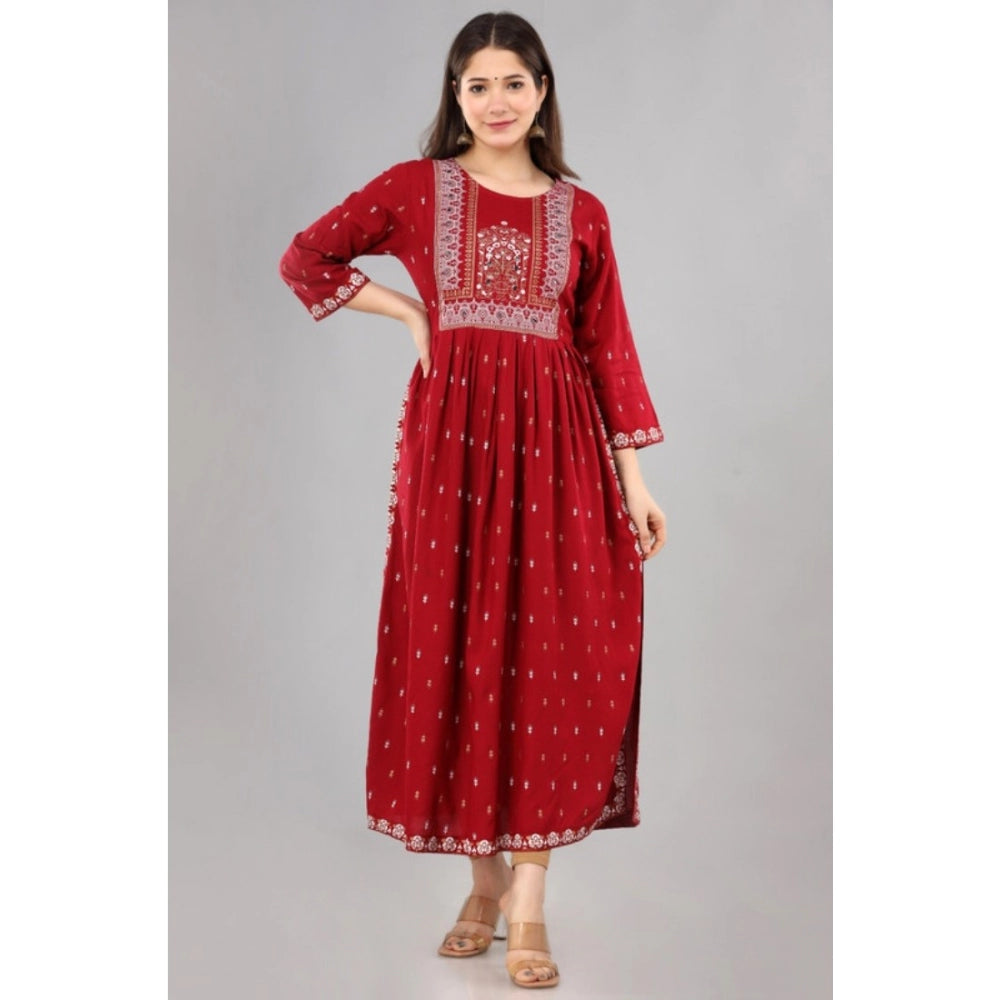 Generic Women's Casual Viscose Rayon 3-4th Sleeve Nayra Cut Kurti (Red) - Noble Nook