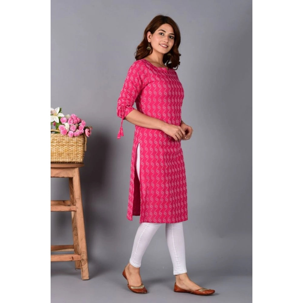 Generic Women's Casual Cotton 3-4th Sleeve Kurti (Pink) - Noble Nook