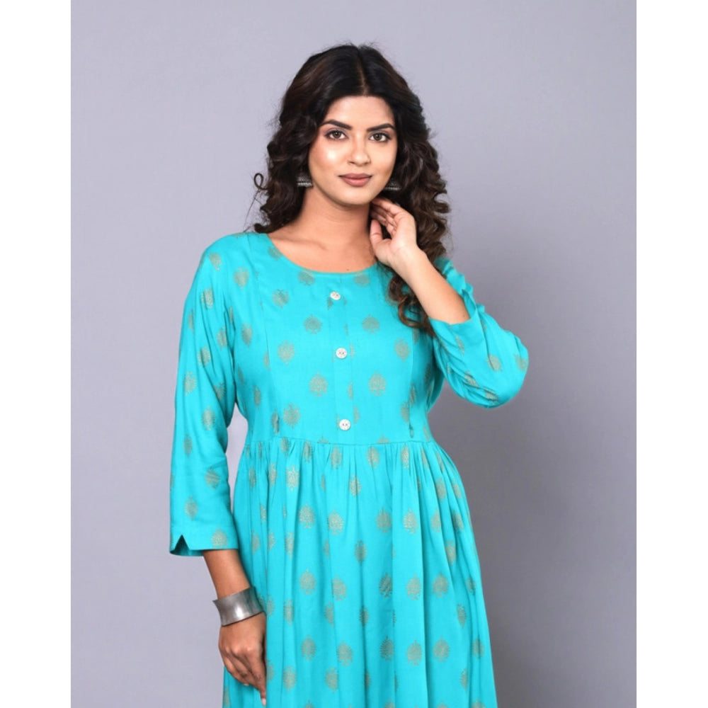 Generic Women's Casual Viscose Rayon 3-4th Sleeve Maternity Kurti (Aqua Blue) - Noble Nook