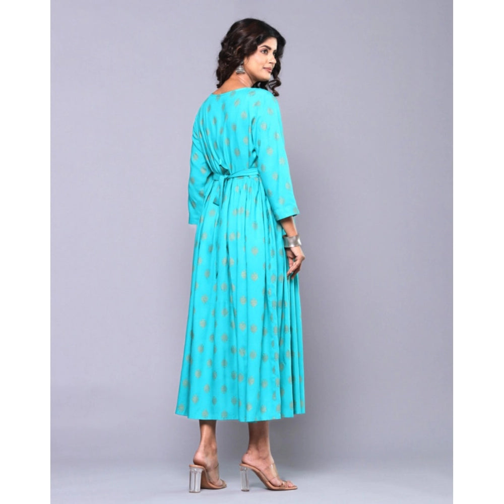 Generic Women's Casual Viscose Rayon 3-4th Sleeve Maternity Kurti (Aqua Blue) - Noble Nook