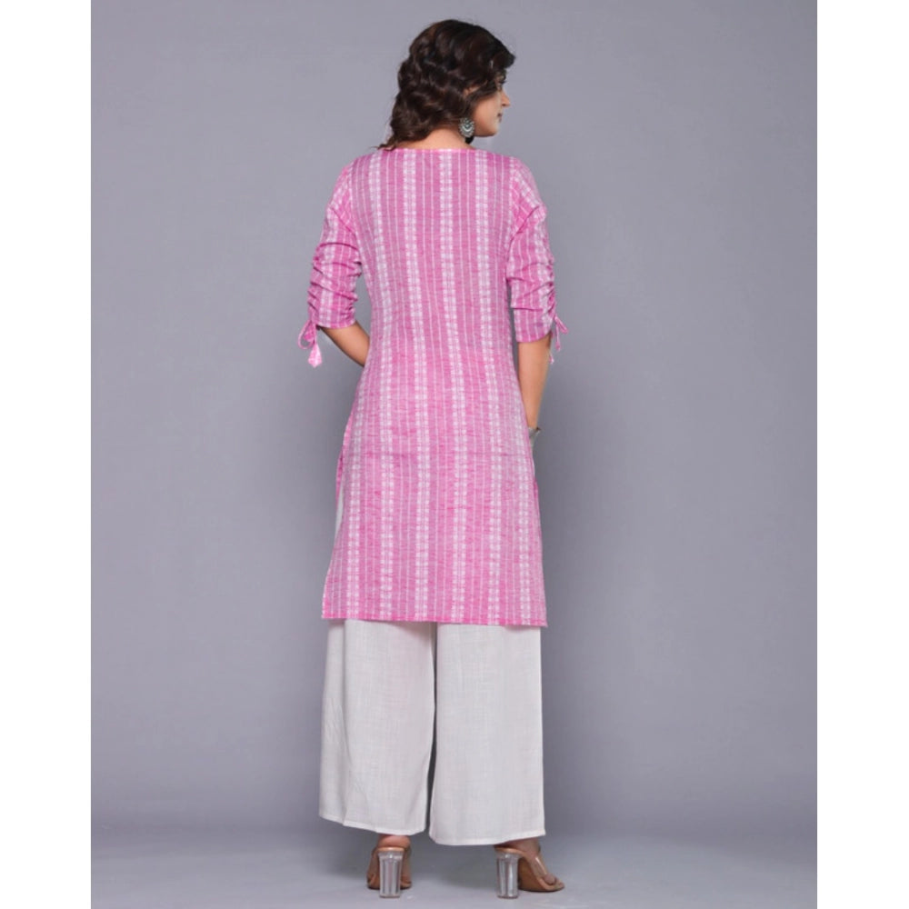 Generic Women's Casual Cotton Blend 3-4th Sleeve Straight Kurti (Pink) - Noble Nook