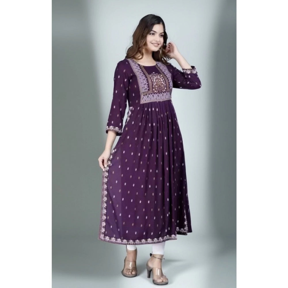 Generic Women's Casual Viscose Rayon 3-4th Sleeve Nayra Cut Kurti (Purple) - Noble Nook