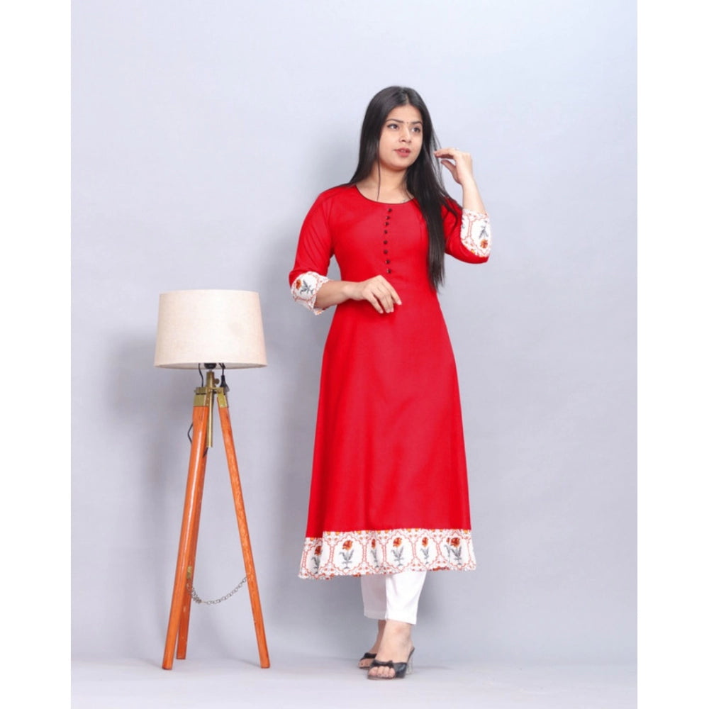 Generic Women's Casual Viscose Rayon 3-4th Sleeve Kurti (Red) - Noble Nook