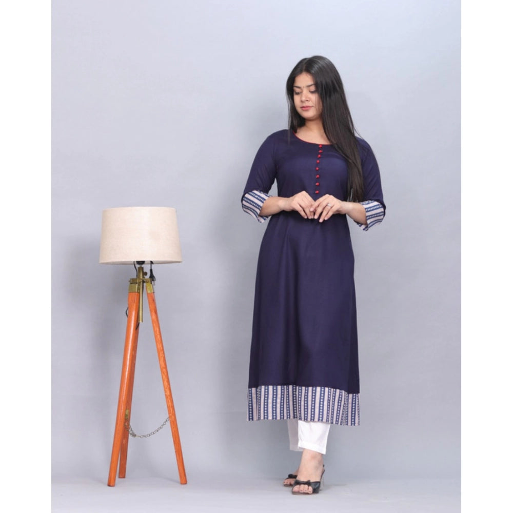 Generic Women's Casual Viscose Rayon 3-4th Sleeve Kurti (Navy Blue) - Noble Nook