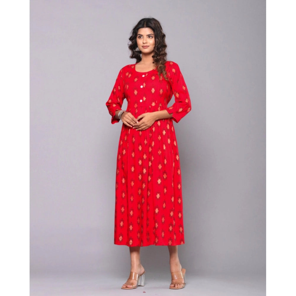 Generic Women's Casual Viscose Rayon 3-4th Sleeve Maternity Kurti (Red) - Noble Nook