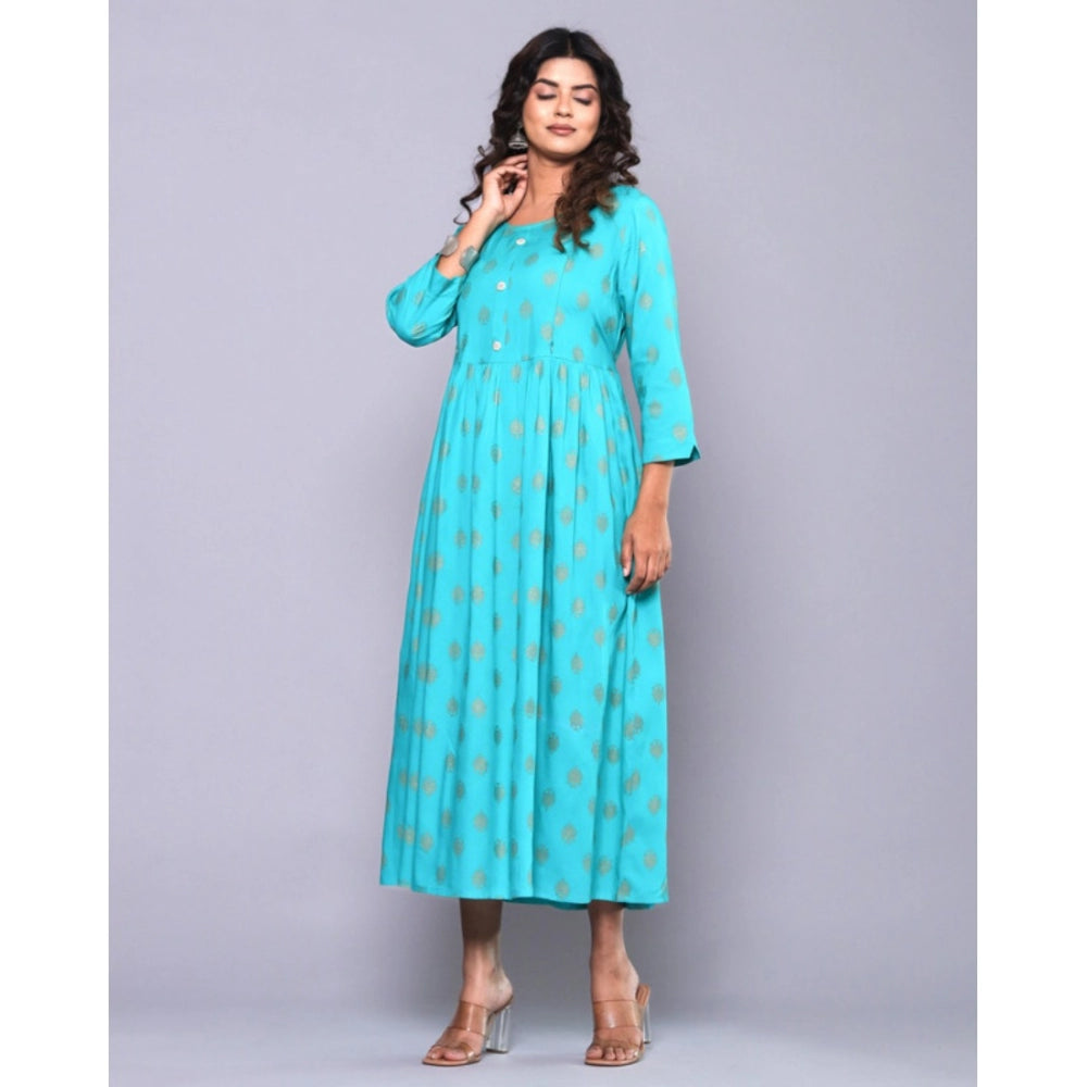 Generic Women's Casual Viscose Rayon 3-4th Sleeve Maternity Kurti (Aqua Blue) - Noble Nook