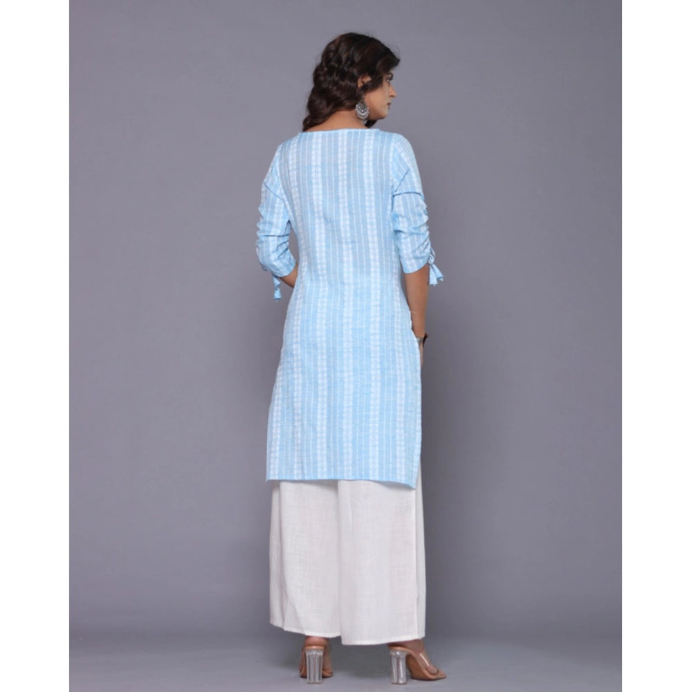 Generic Women's Casual Cotton Blend 3-4th Sleeve Straight Kurti (Aqua Blue) - Noble Nook