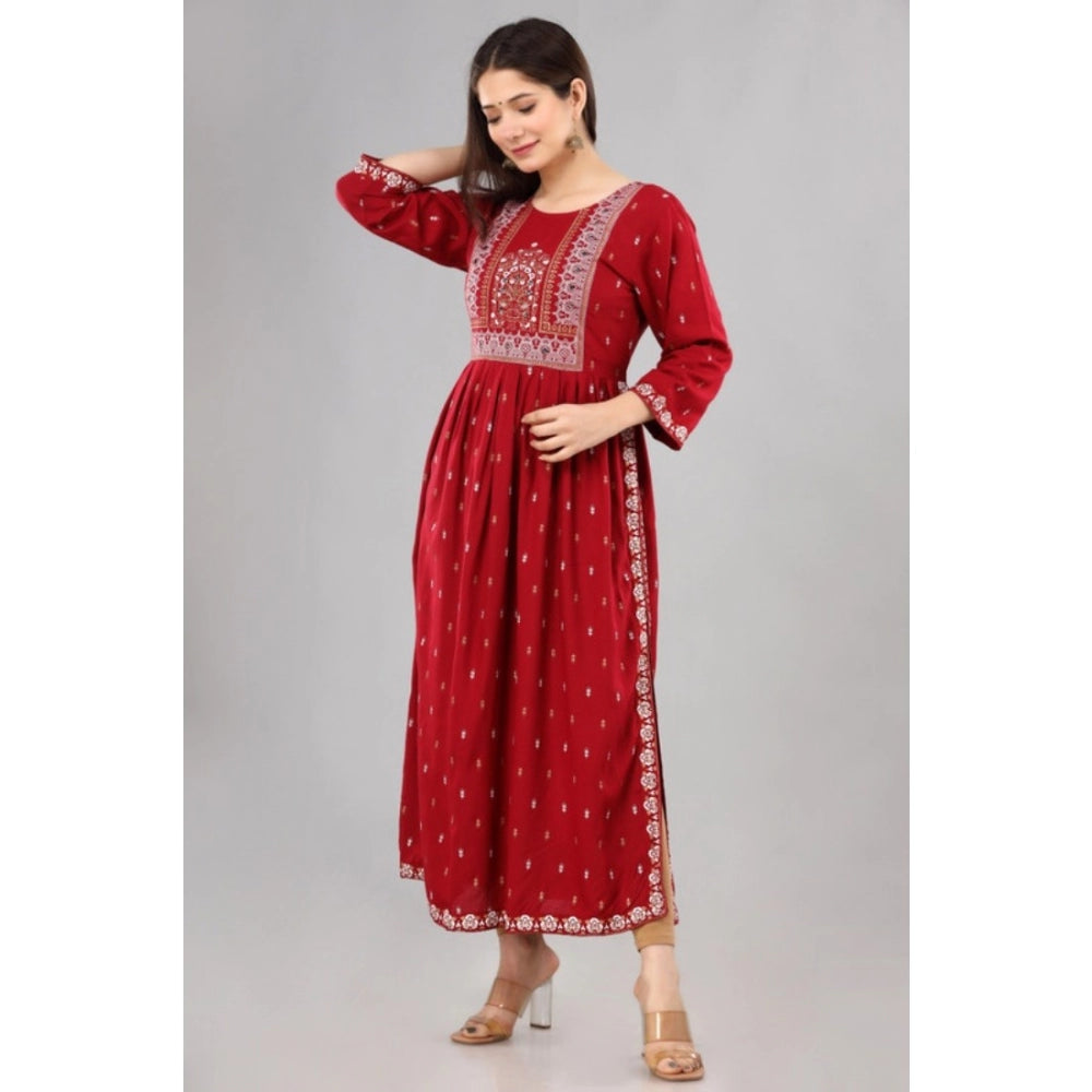 Generic Women's Casual Viscose Rayon 3-4th Sleeve Nayra Cut Kurti (Red) - Noble Nook