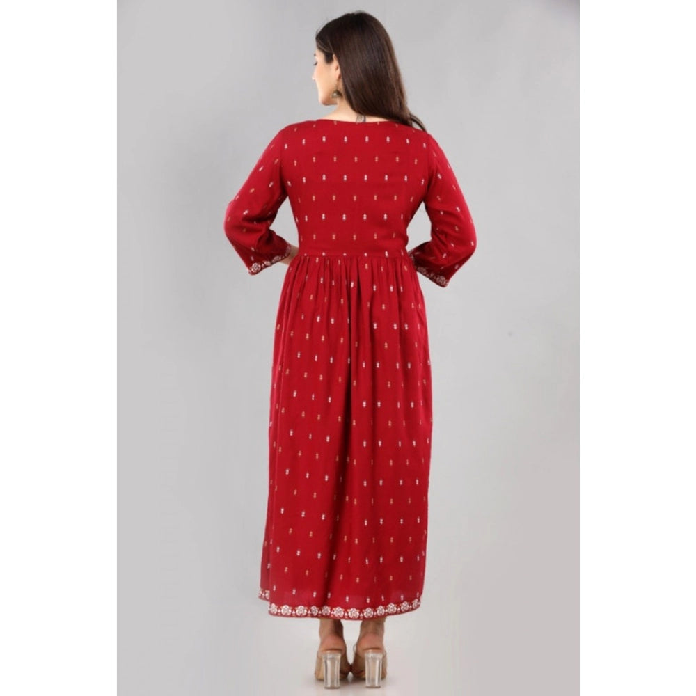 Generic Women's Casual Viscose Rayon 3-4th Sleeve Nayra Cut Kurti (Red) - Noble Nook