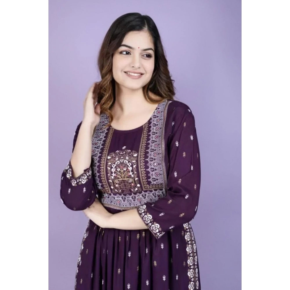 Generic Women's Casual Viscose Rayon 3-4th Sleeve Nayra Cut Kurti (Purple) - Noble Nook