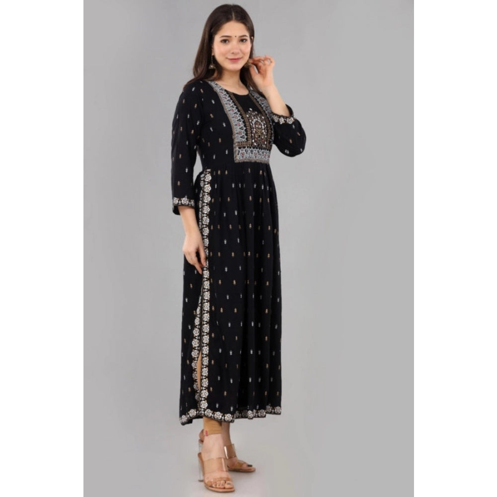 Generic Women's Casual Viscose Rayon 3-4th Sleeve Nayra Cut Kurti (Black) - Noble Nook