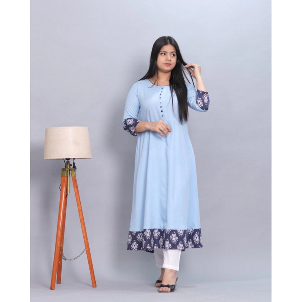 Generic Women's Casual Viscose Rayon 3-4th Sleeve Kurti (Light Blue) - Noble Nook