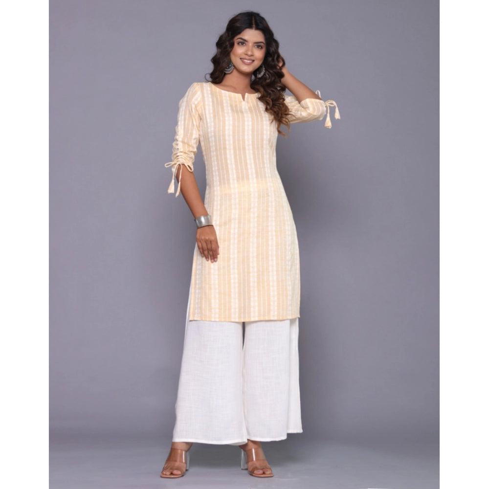 Generic Women's Casual Cotton Blend 3-4th Sleeve Straight Kurti (Yellow) - Noble Nook