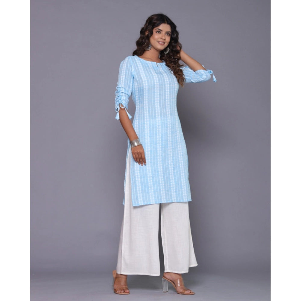 Generic Women's Casual Cotton Blend 3-4th Sleeve Straight Kurti (Aqua Blue) - Noble Nook