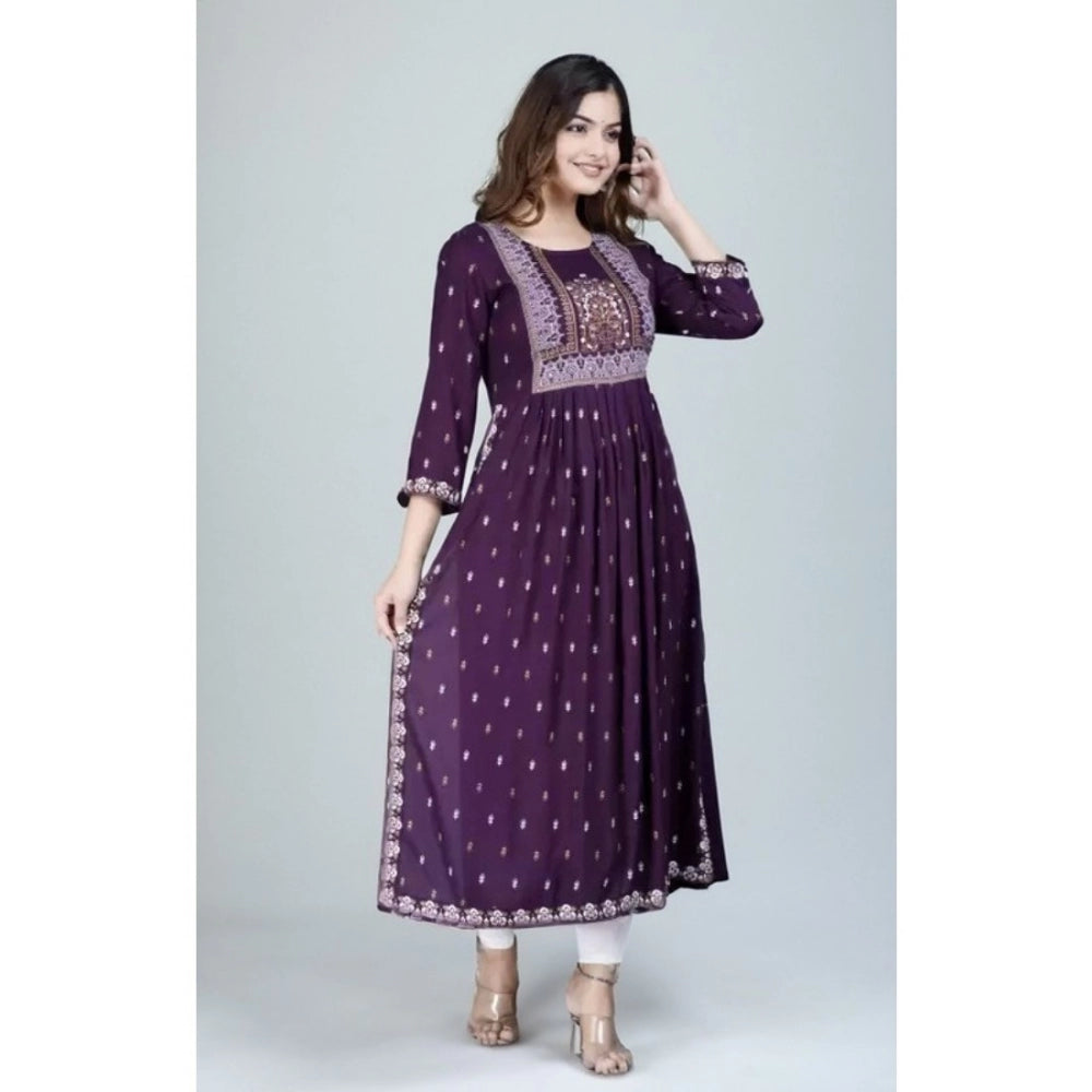 Generic Women's Casual Viscose Rayon 3-4th Sleeve Nayra Cut Kurti (Purple) - Noble Nook