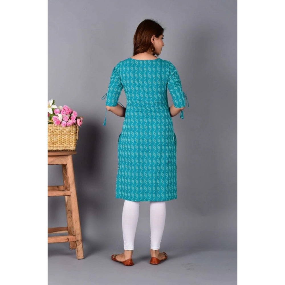 Generic Women's Casual Cotton 3-4th Sleeve Kurti (Aqua Blue) - Noble Nook