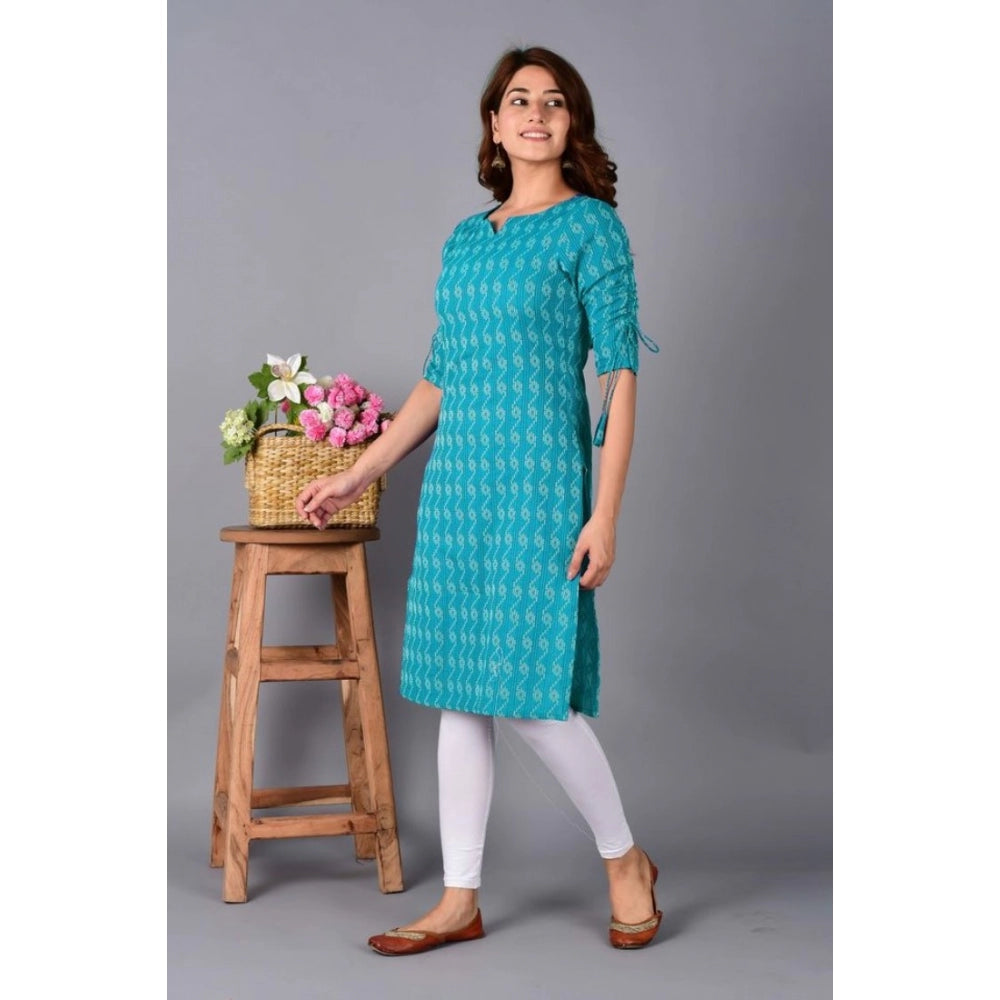 Generic Women's Casual Cotton 3-4th Sleeve Kurti (Aqua Blue) - Noble Nook