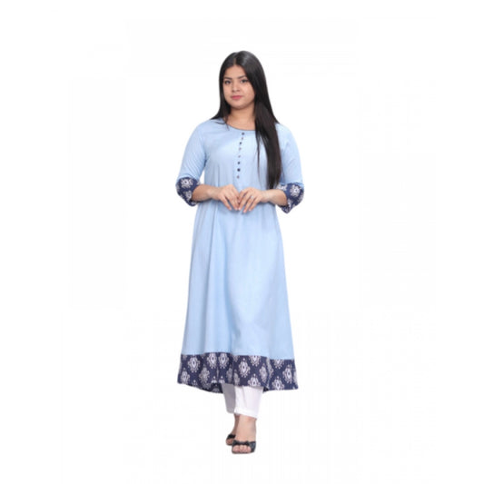 Generic Women's Casual Viscose Rayon 3-4th Sleeve Kurti (Light Blue) - Noble Nook