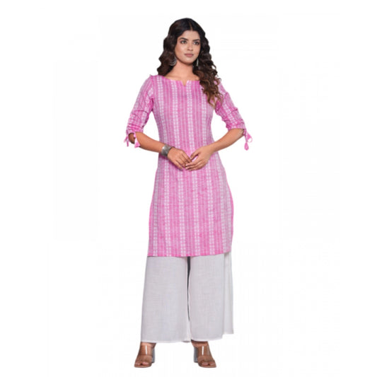 Generic Women's Casual Cotton Blend 3-4th Sleeve Straight Kurti (Pink) - Noble Nook