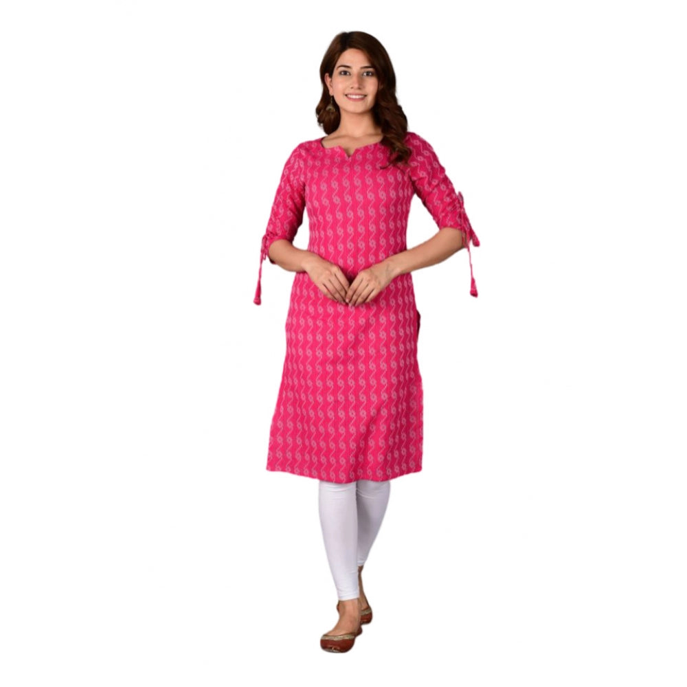 Generic Women's Casual Cotton 3-4th Sleeve Kurti (Pink) - Noble Nook