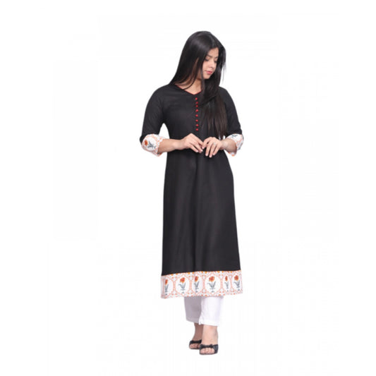 Generic Women's Casual Viscose Rayon 3-4th Sleeve Kurti (Black) - Noble Nook